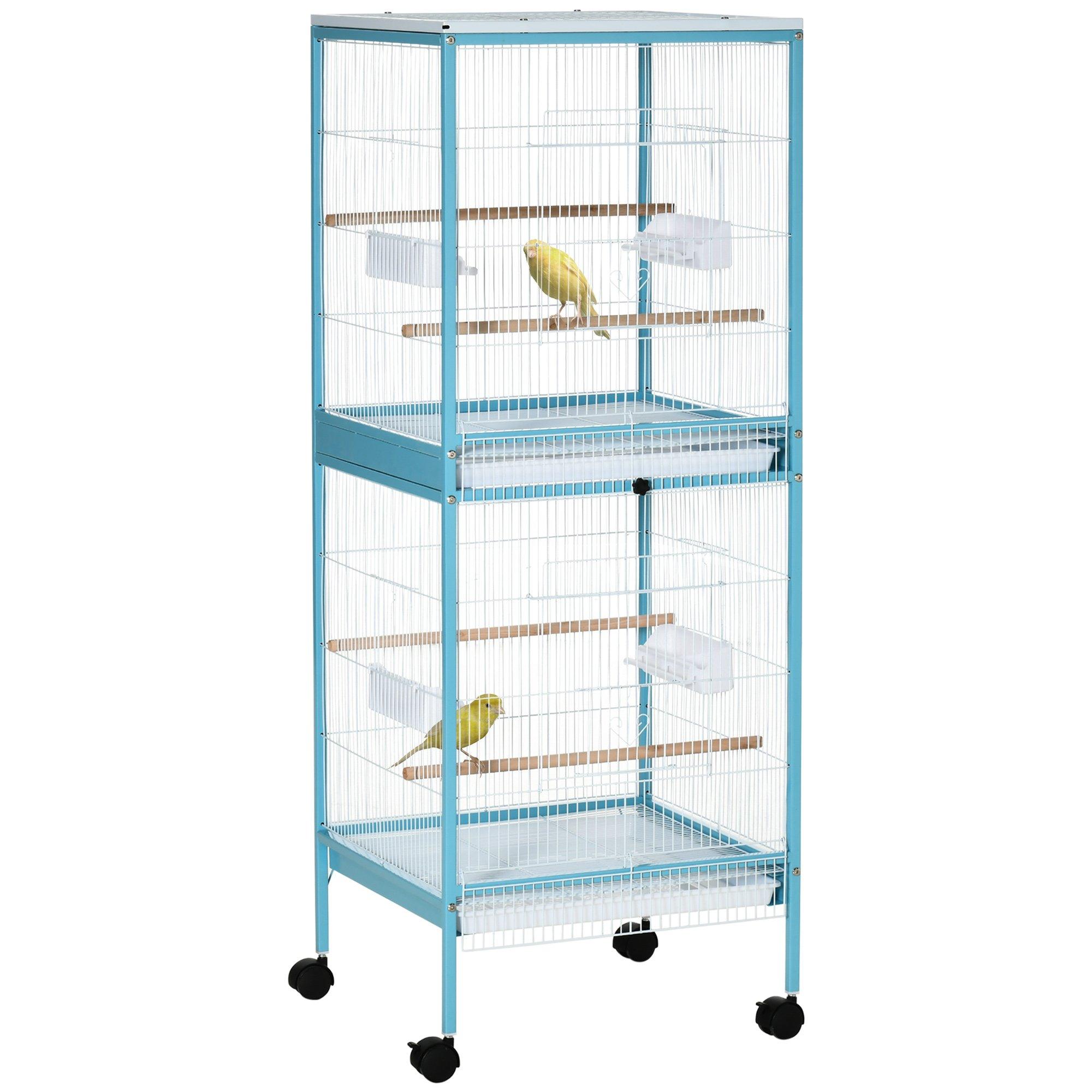 2 In 1 Large Bird Cage Aviary with Wheels, Slide-out Trays