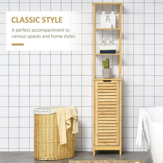 Kleankin Tall Slim Bathroom Cabinet Freestanding Storage Organiser with Shelves 6