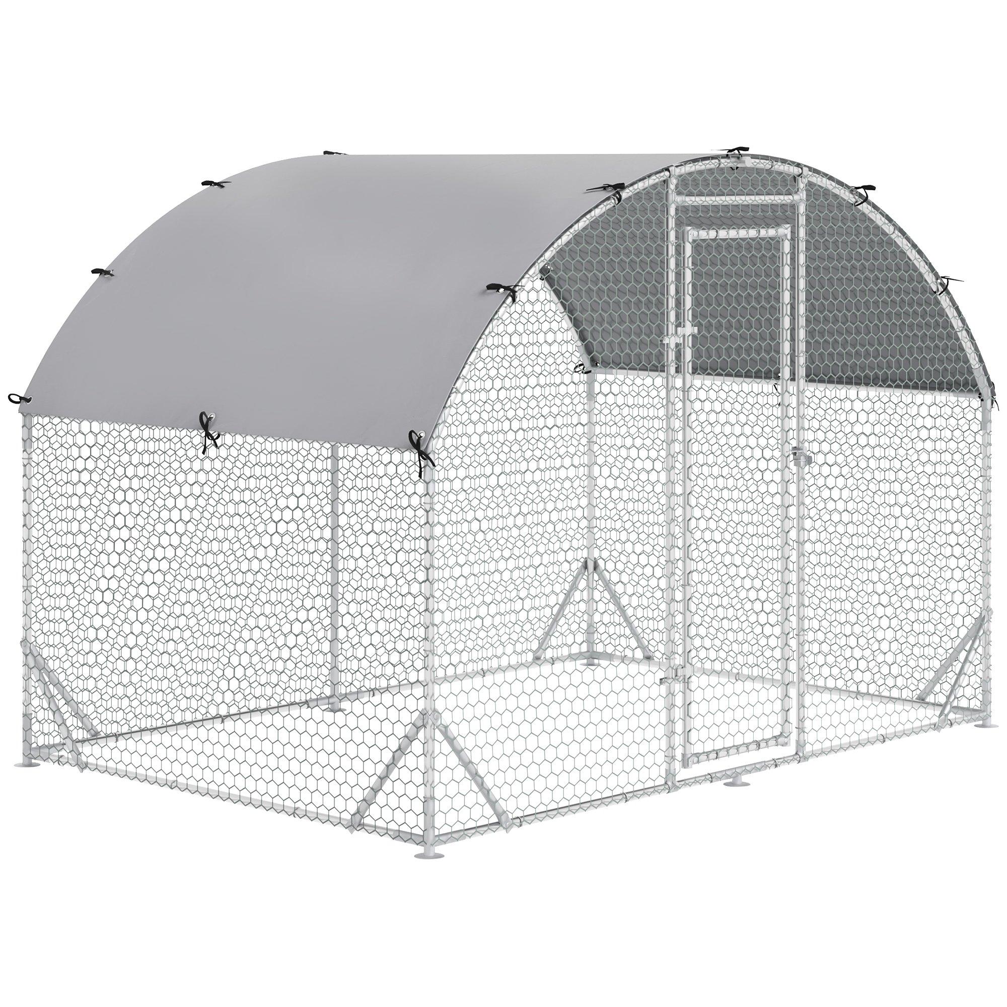 Chicken Run 1 Room Galvanised Chicken Coop Hen House with Cover 2.8 x 1.9 x 2m