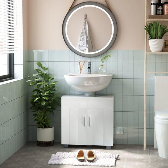Kleankin Bathroom Pedestal Under Sink Cabinet Modern Vanity Unit with Door 2