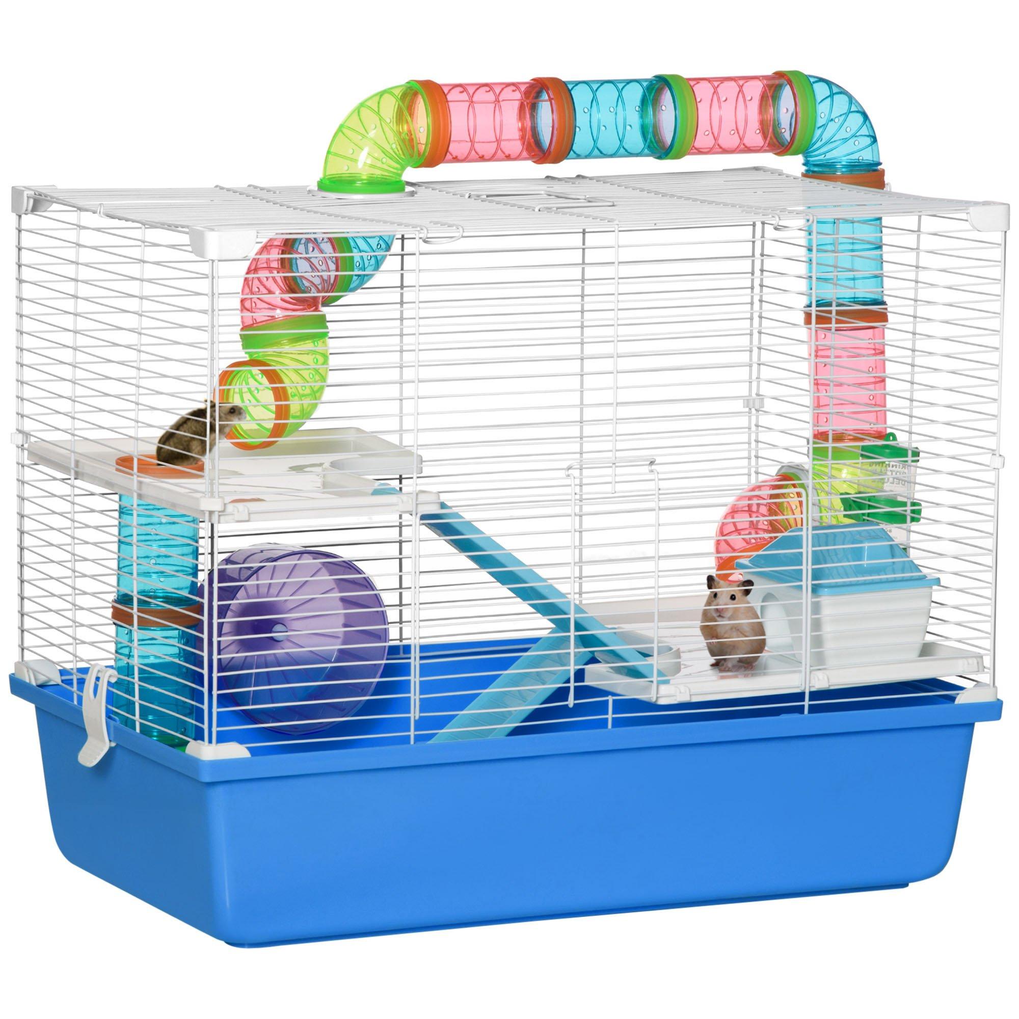 Hamster Cage Rodents House with Tubes Exercise Wheel, Water Bottle