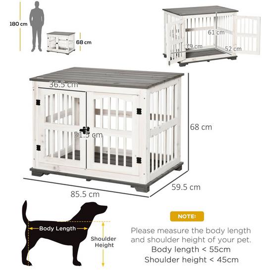 PAWHUT Dog Cage Wooden Pet Kennel End Table White 85.5x59.5x68 cm 3