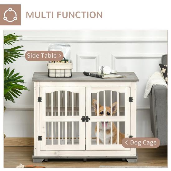 PAWHUT Dog Cage Wooden Pet Kennel End Table White 85.5x59.5x68 cm 4