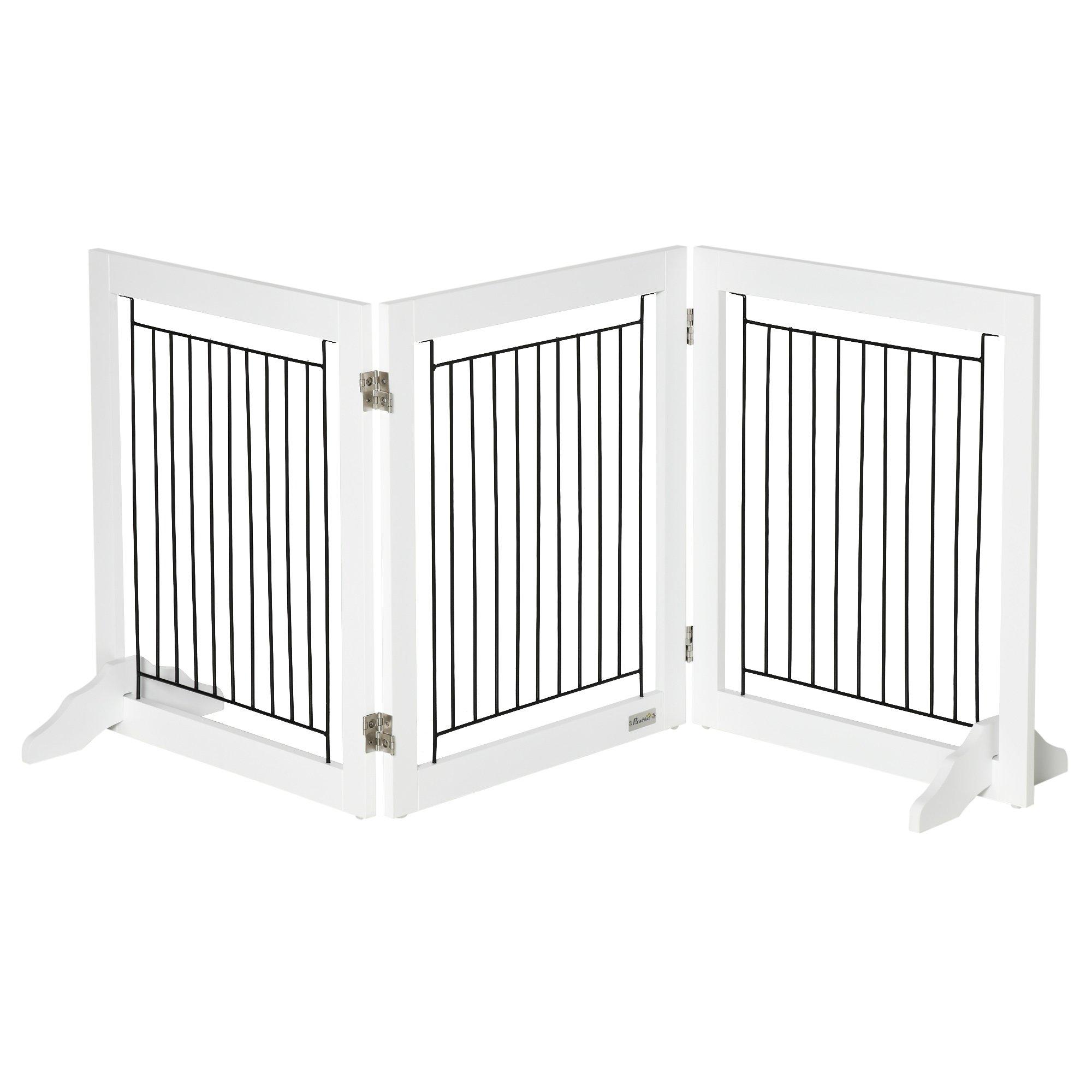 Foldable Dog Gate Freestanding Wooden Pet Barrier with 3 Panels