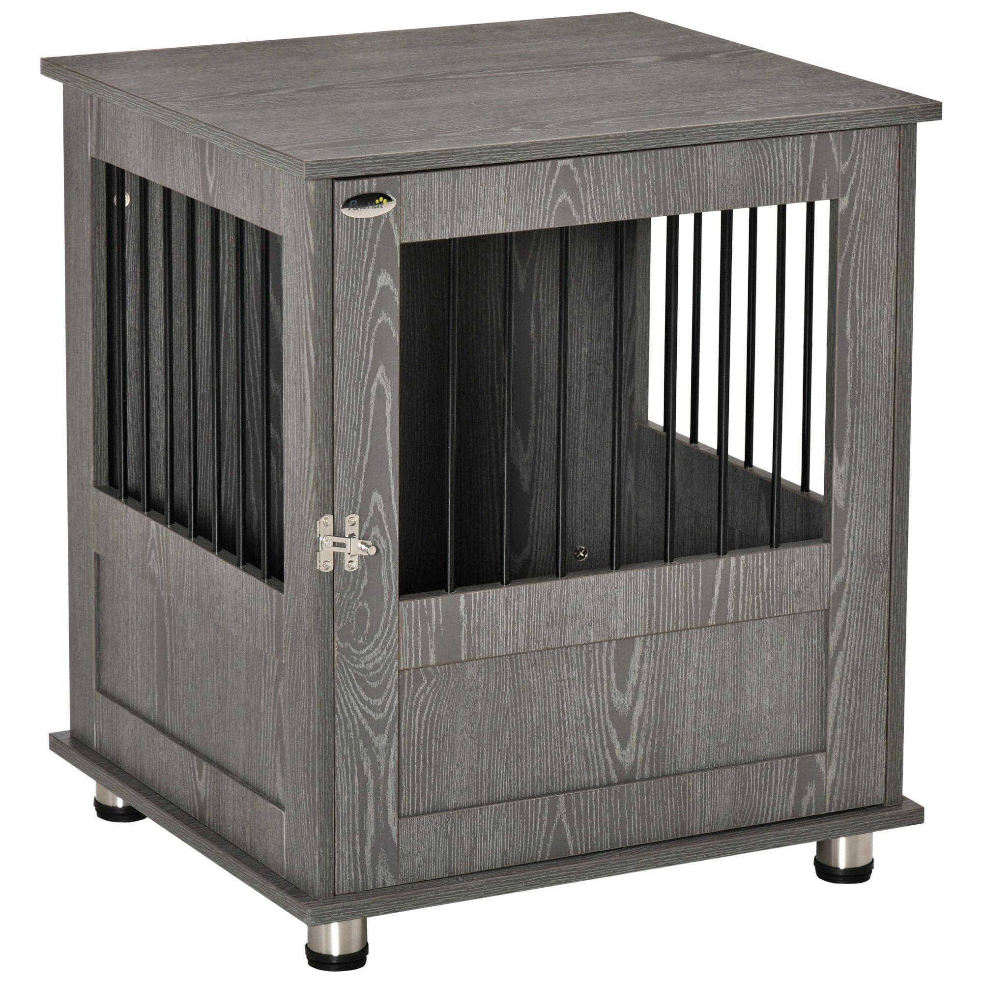 Dog Cage End Table for Small Dog, Stylish Pet Kennel with Magnetic Doors, Grey