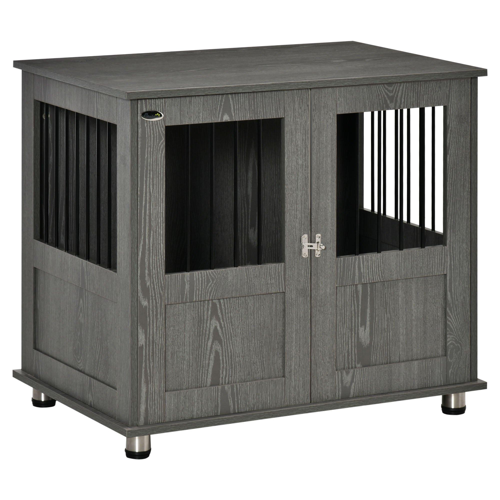 Dog Cage End Table for Medium Dog, Stylish Pet Kennel with Magnetic Doors, Grey