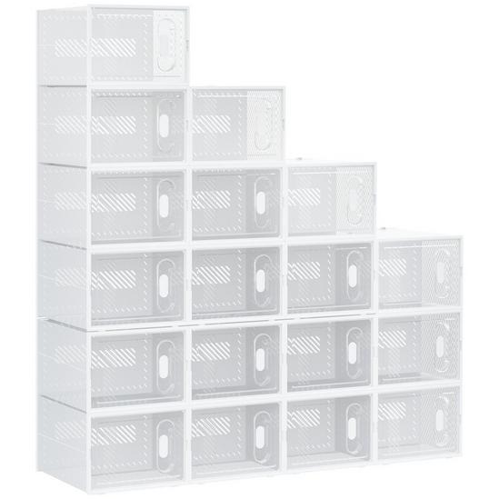 HOMCOM 18PCS Stackable Shoe Box Clear Plastic Shoe Storage Box for UK or EU 1