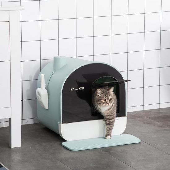 PAWHUT Hooded Cat Litter Tray Kitten Toilet w/ Scoop, Filter, Flap Door 43 x 44 x 47cm 2