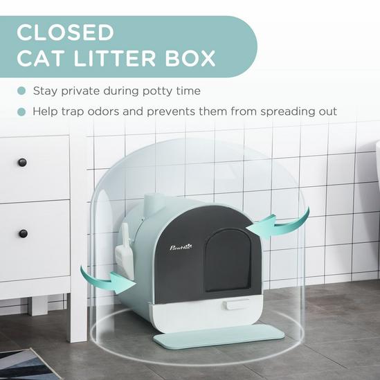 PAWHUT Hooded Cat Litter Tray Kitten Toilet w/ Scoop, Filter, Flap Door 43 x 44 x 47cm 4