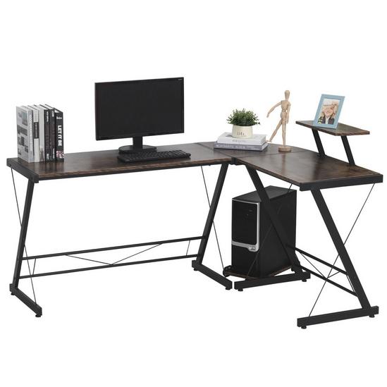 HOMCOM L Shaped Home Office Desk Gaming Workstation with Shelf & CPU Stand 1