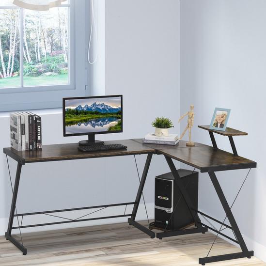 HOMCOM L Shaped Home Office Desk Gaming Workstation with Shelf & CPU Stand 2
