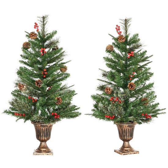 HOMCOM 2 PCs 3 Ft Artificial Christmas Tree Pot Berry Pine Cone 110 Branches 1