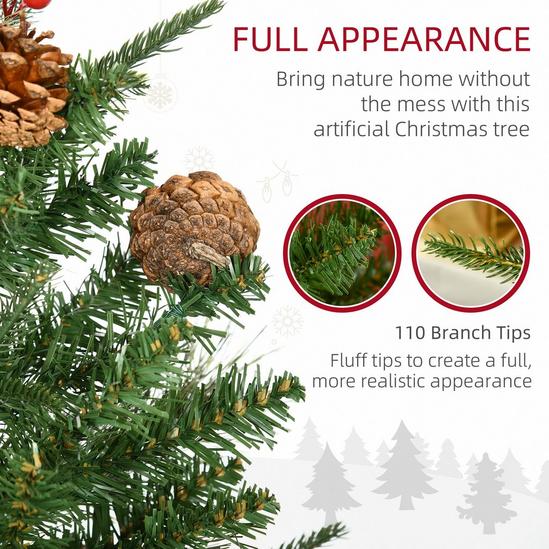 HOMCOM 2 PCs 3 Ft Artificial Christmas Tree Pot Berry Pine Cone 110 Branches 6