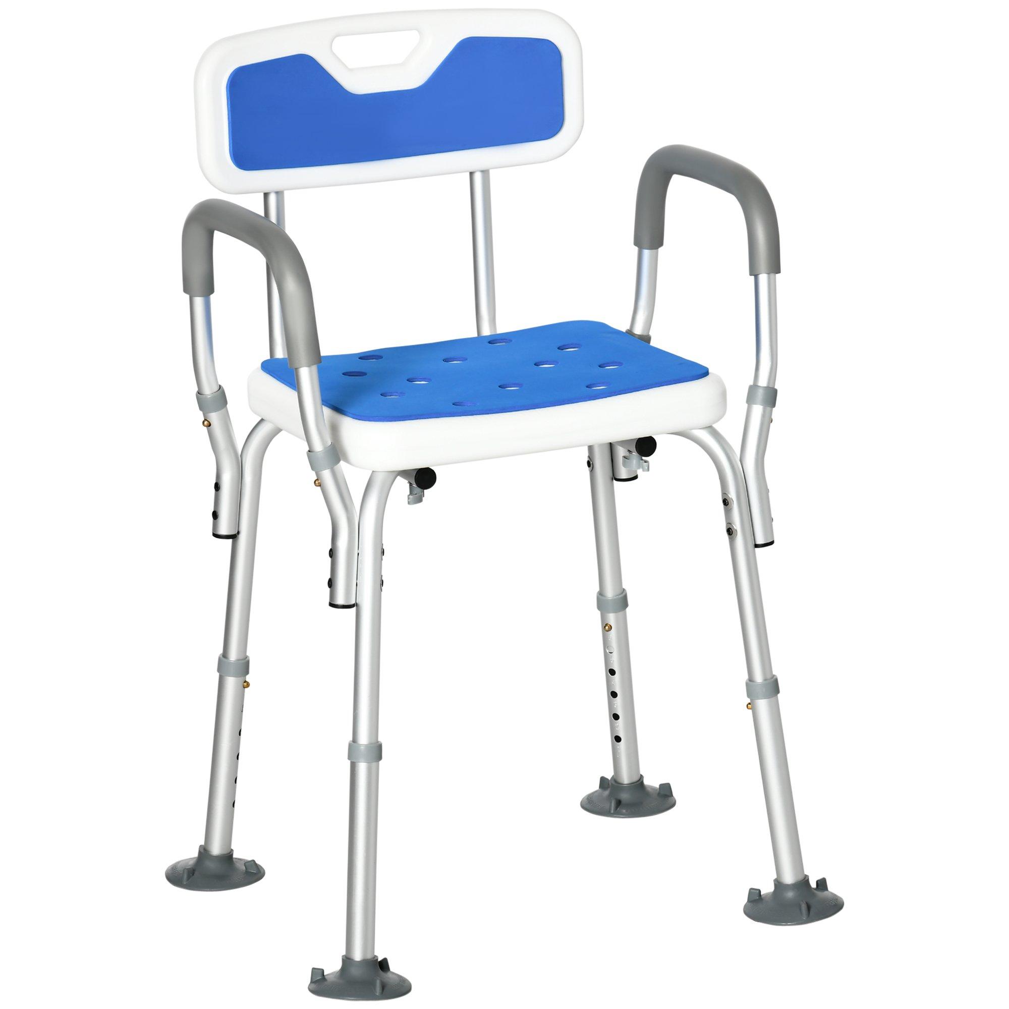 EVA Padded Shower Stool with Back and Arms Foot Pads Blue