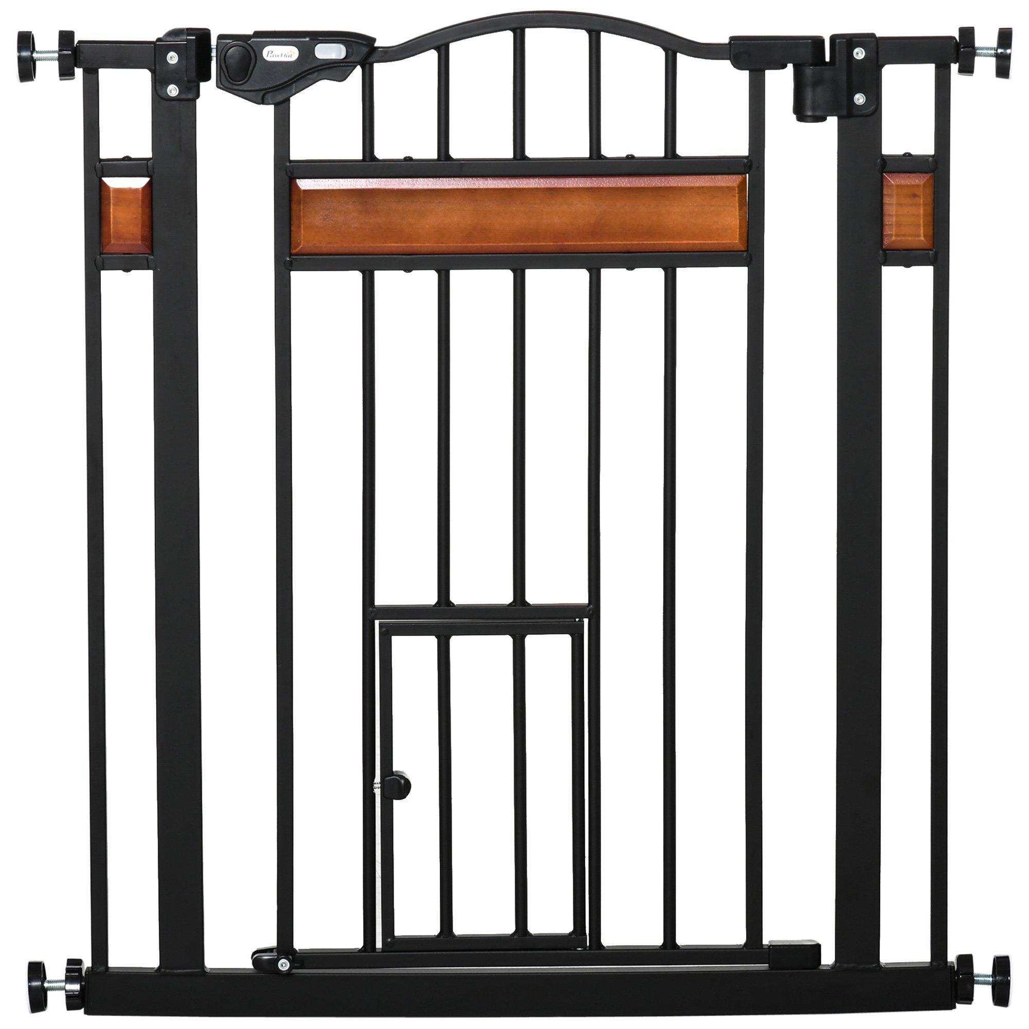 PawHut Pet Gate with Cat Door Auto Close Double Locking for Stairs