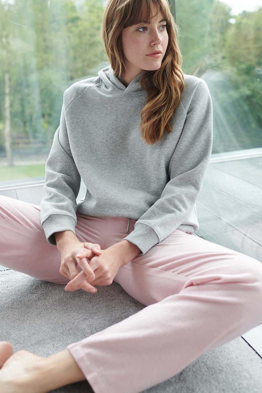 Powder Pink 'Herringbone' Brushed Cotton Pyjama Trousers