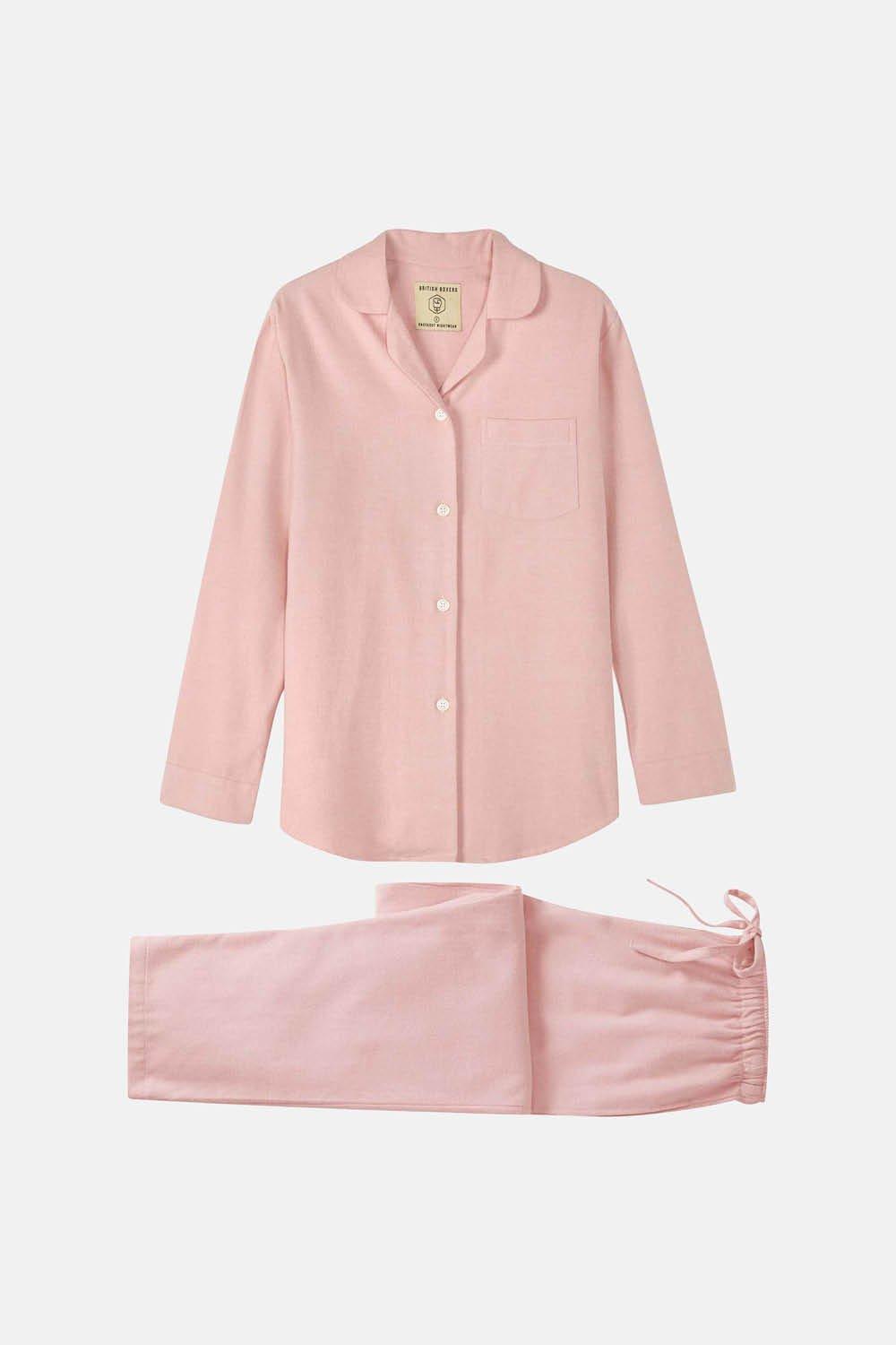 Powder Pink 'Herringbone' Brushed Cotton Pyjama Set