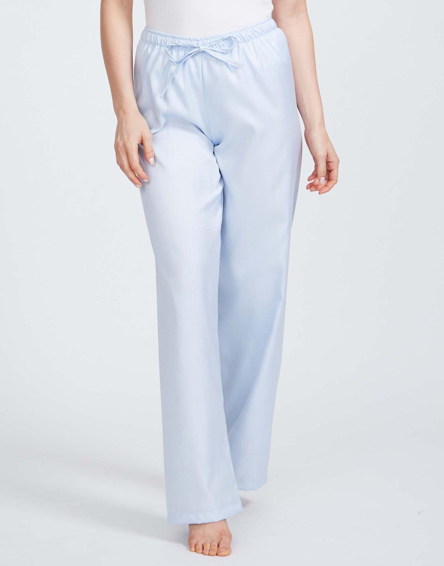 'Pearl Blue' Herringbone Crisp Cotton Pyjama Trousers