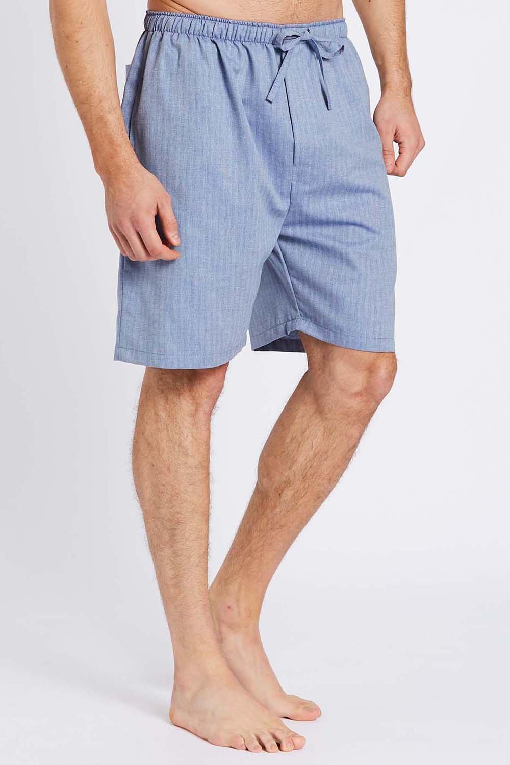 'Garrison' Herringbone Cotton Twill Sleep Shorts