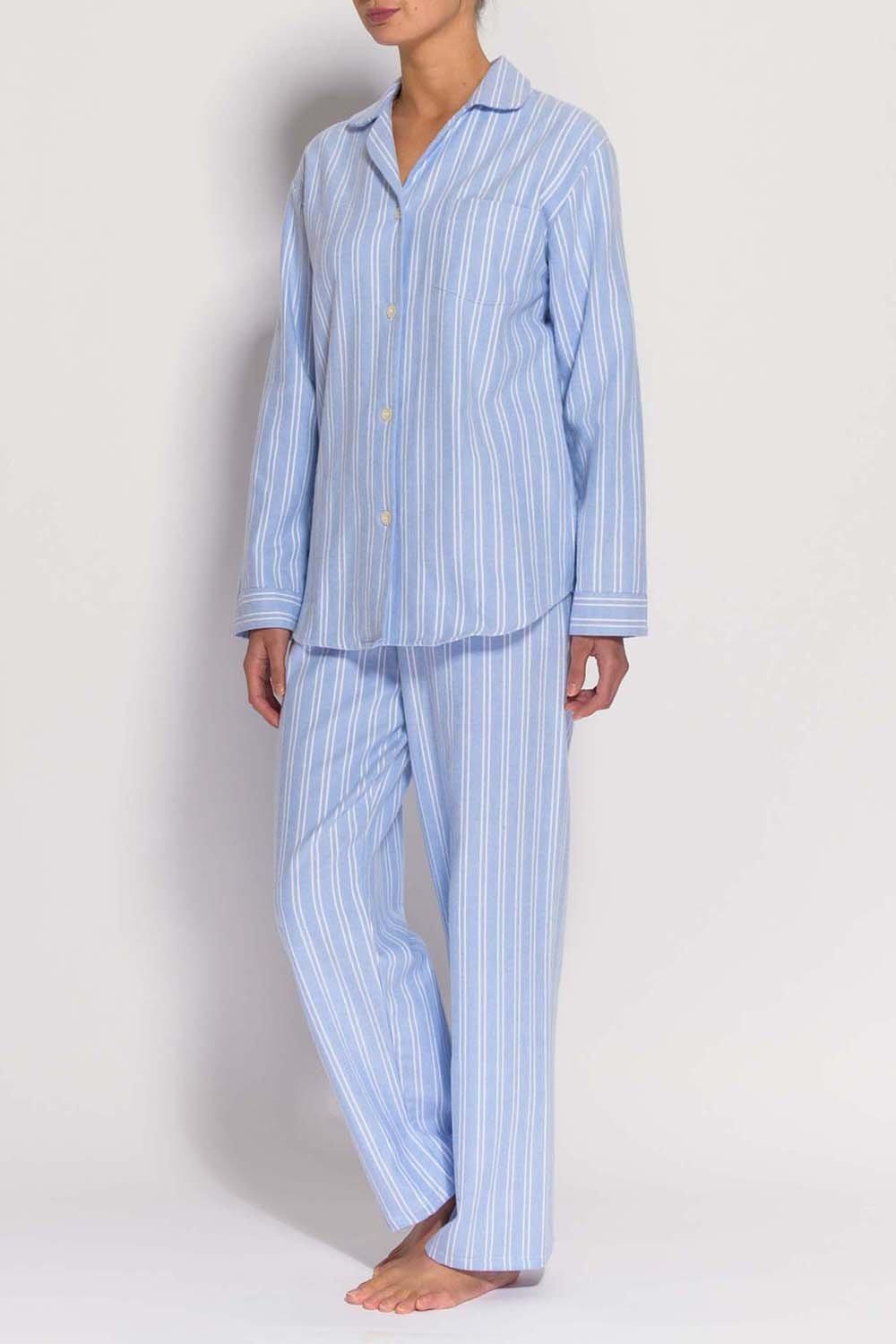 'Westwood' Blue Stripe Brushed Cotton Pyjama Set