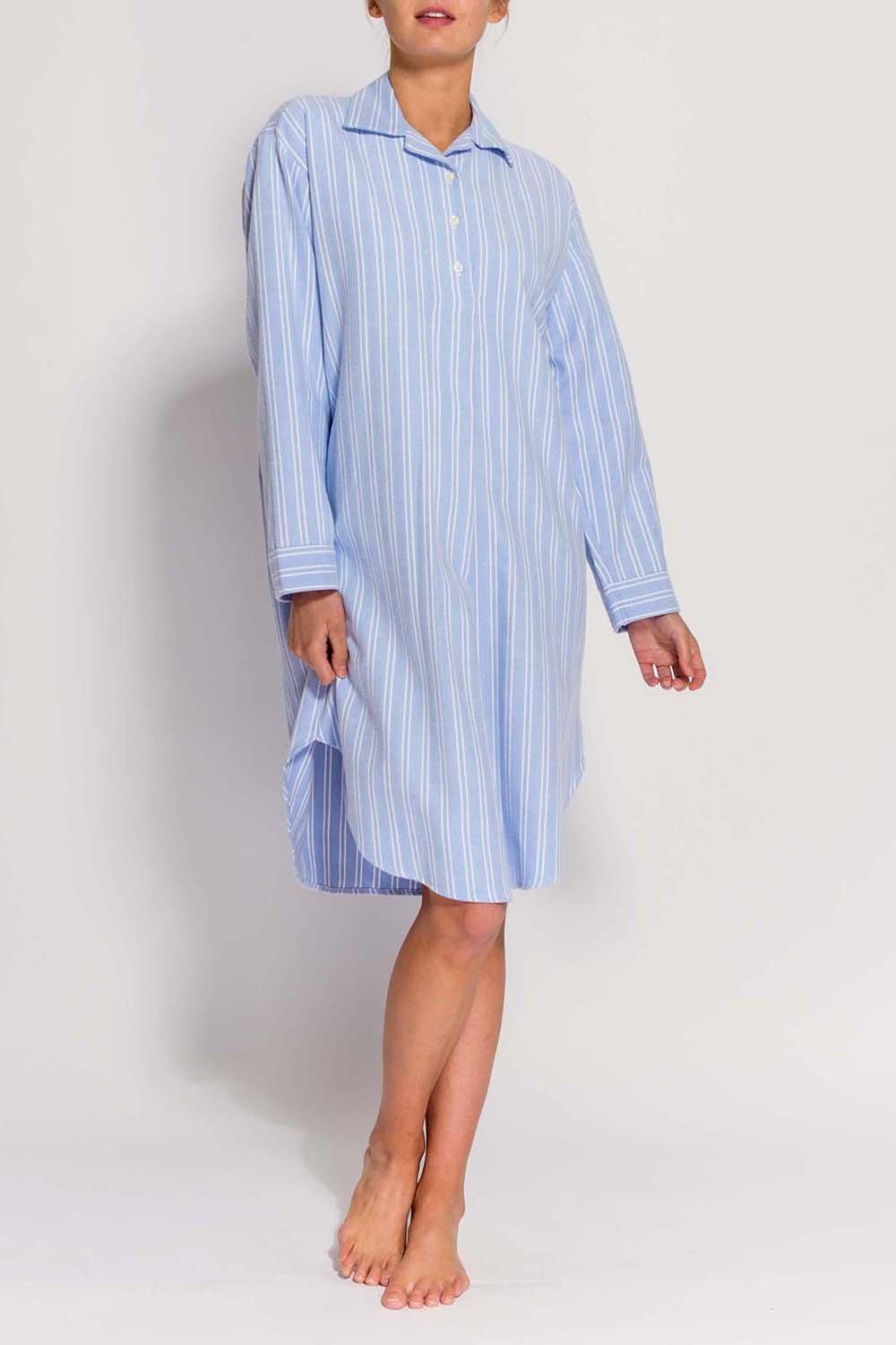 'Westwood' Blue Stripe Brushed Cotton Nightshirt