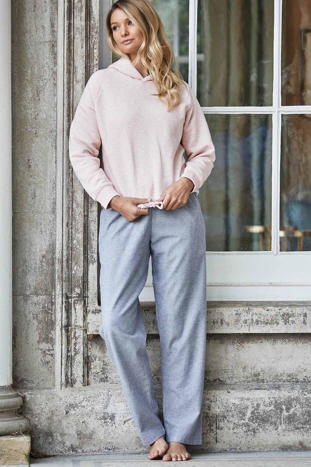 'Ash Grey' Herringbone Brushed Cotton Pyjama Trousers
