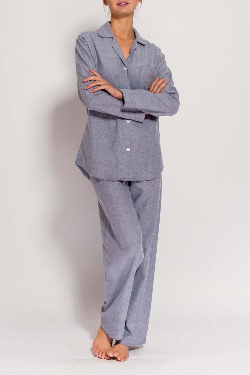 'Ash Grey' Herringbone Brushed Cotton Pyjama Set