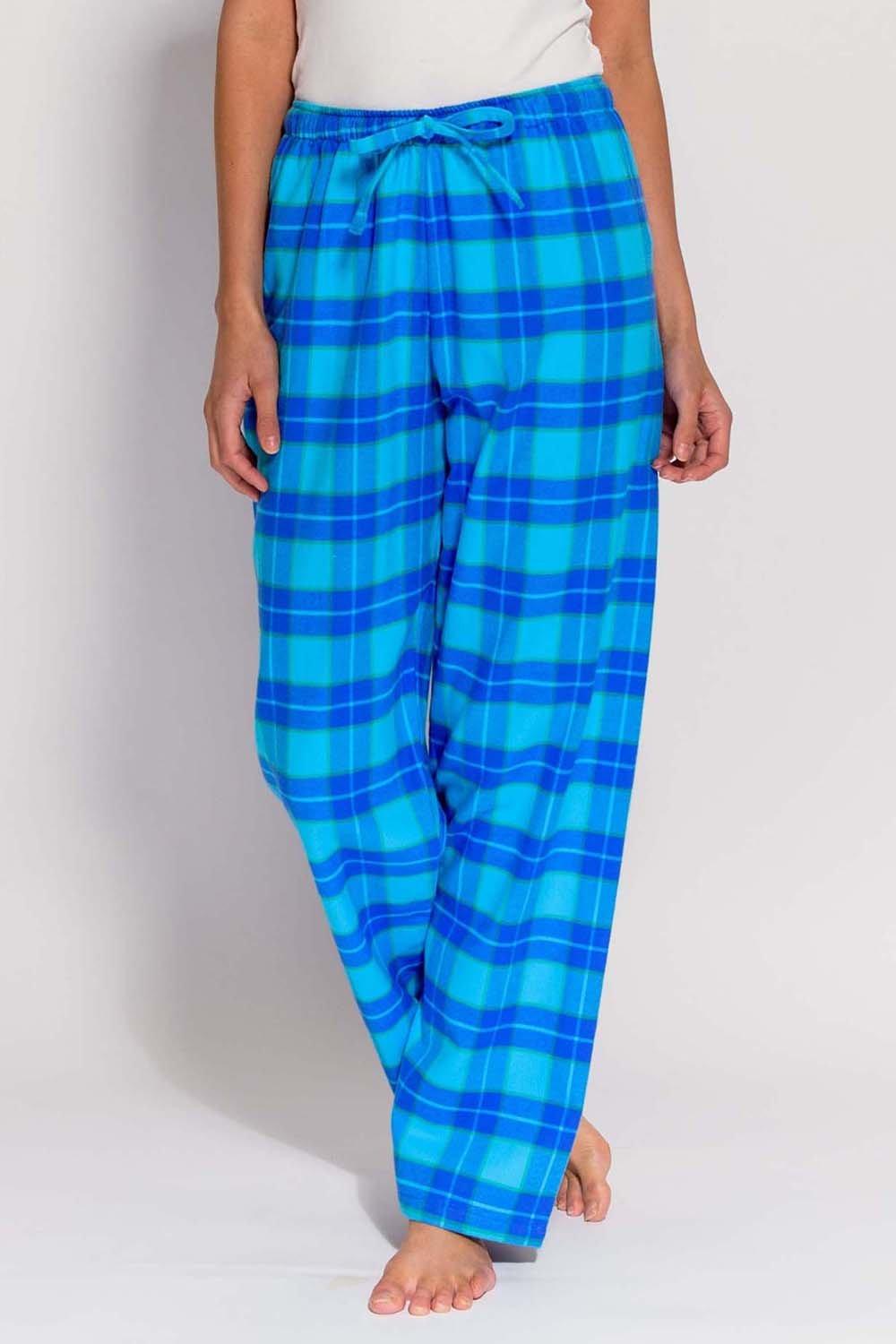 'Aqua' Tartan Brushed Cotton Pyjama Trousers