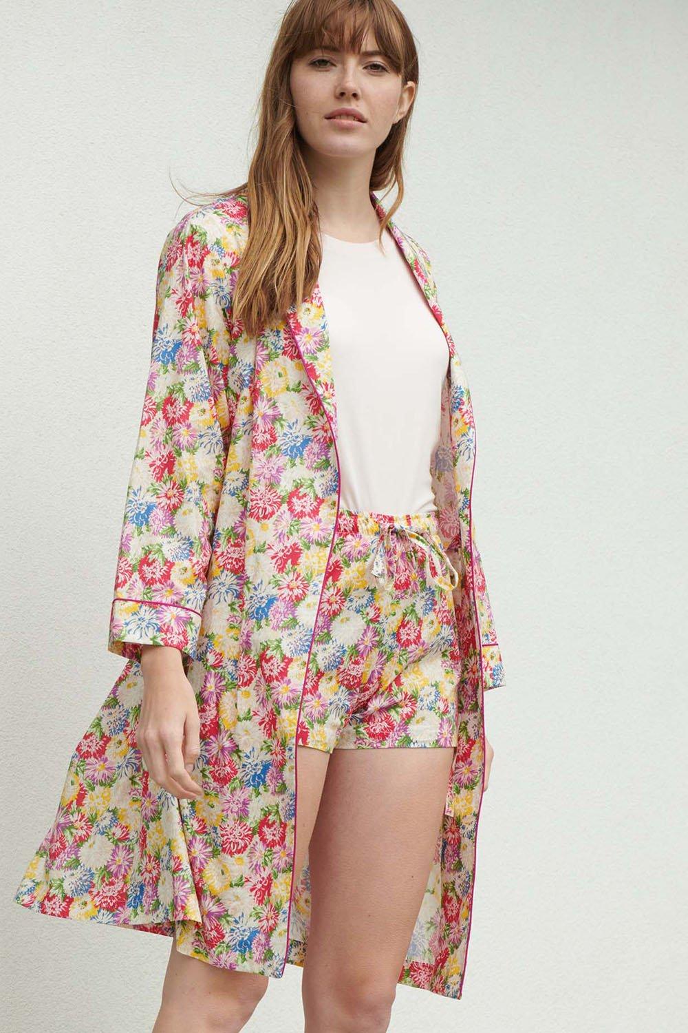 Flower Bed Crisp Cotton Mid Length Dressing Gown