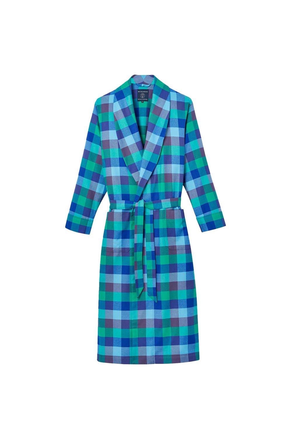 'Shire Square' Blue Check Brushed Cotton Dressing Gown
