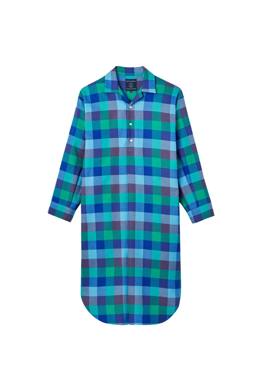 'Shire Square' Blue Check Brushed Cotton Nightshirt