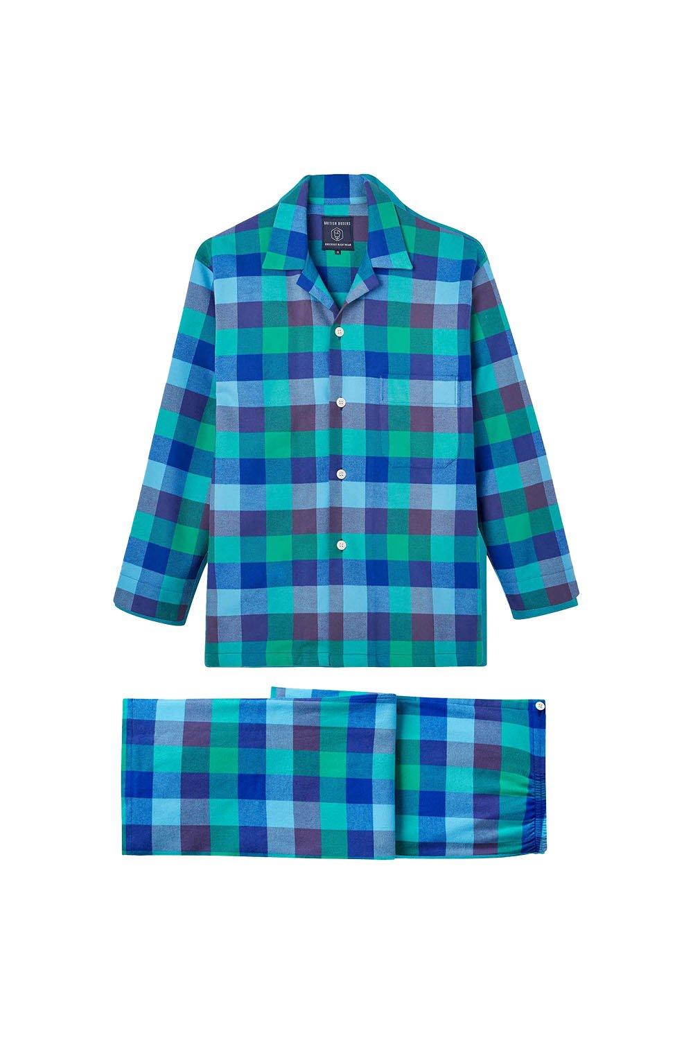 'Shire Square' Blue Check Brushed Cotton Pyjama Set