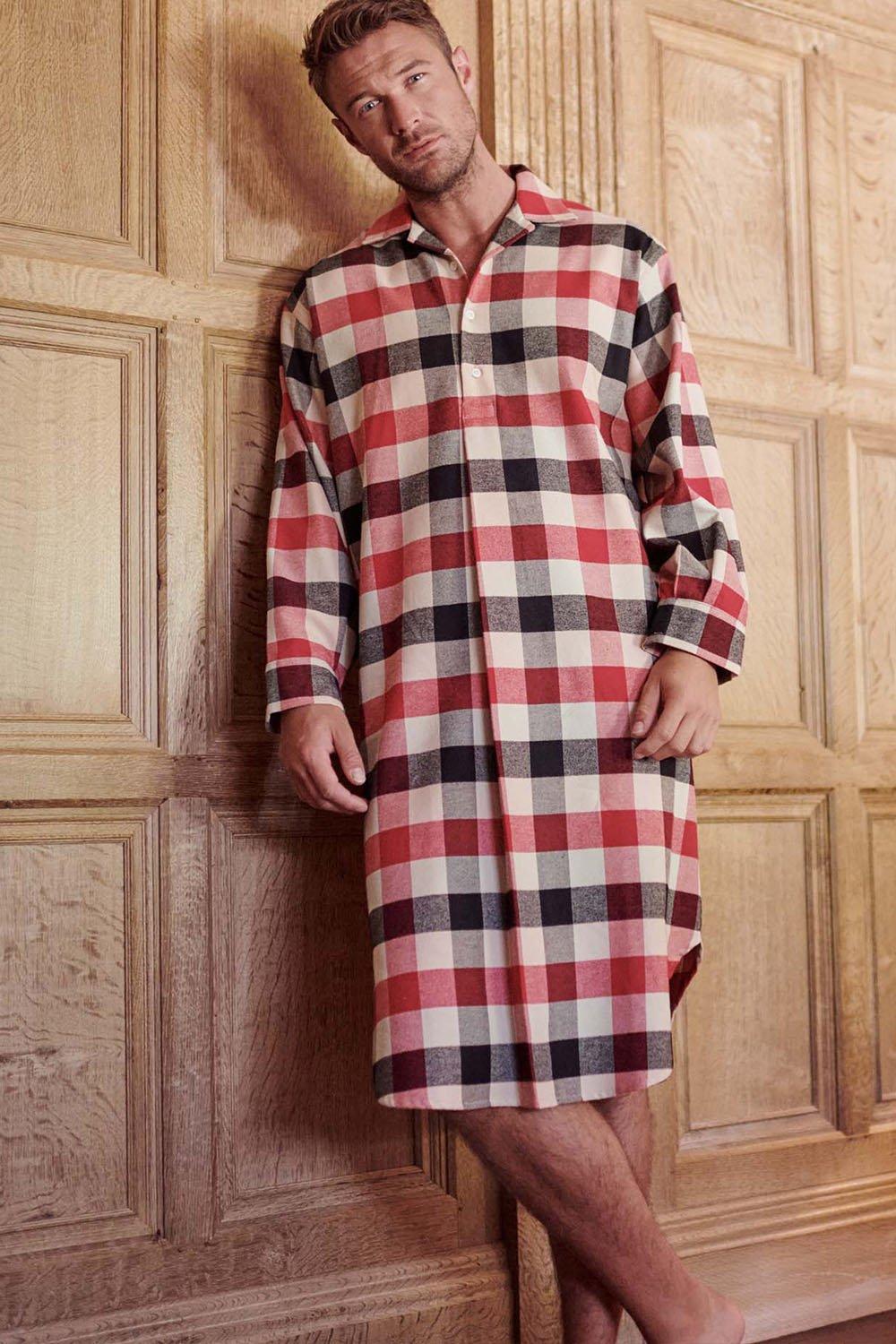 'Shire Square' Red Check Brushed Cotton Nightshirt