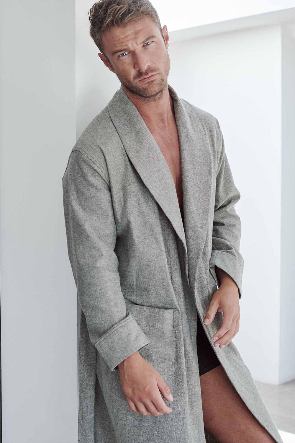 'Whitby Jet' Herringbone Brushed Cotton Dressing Gown