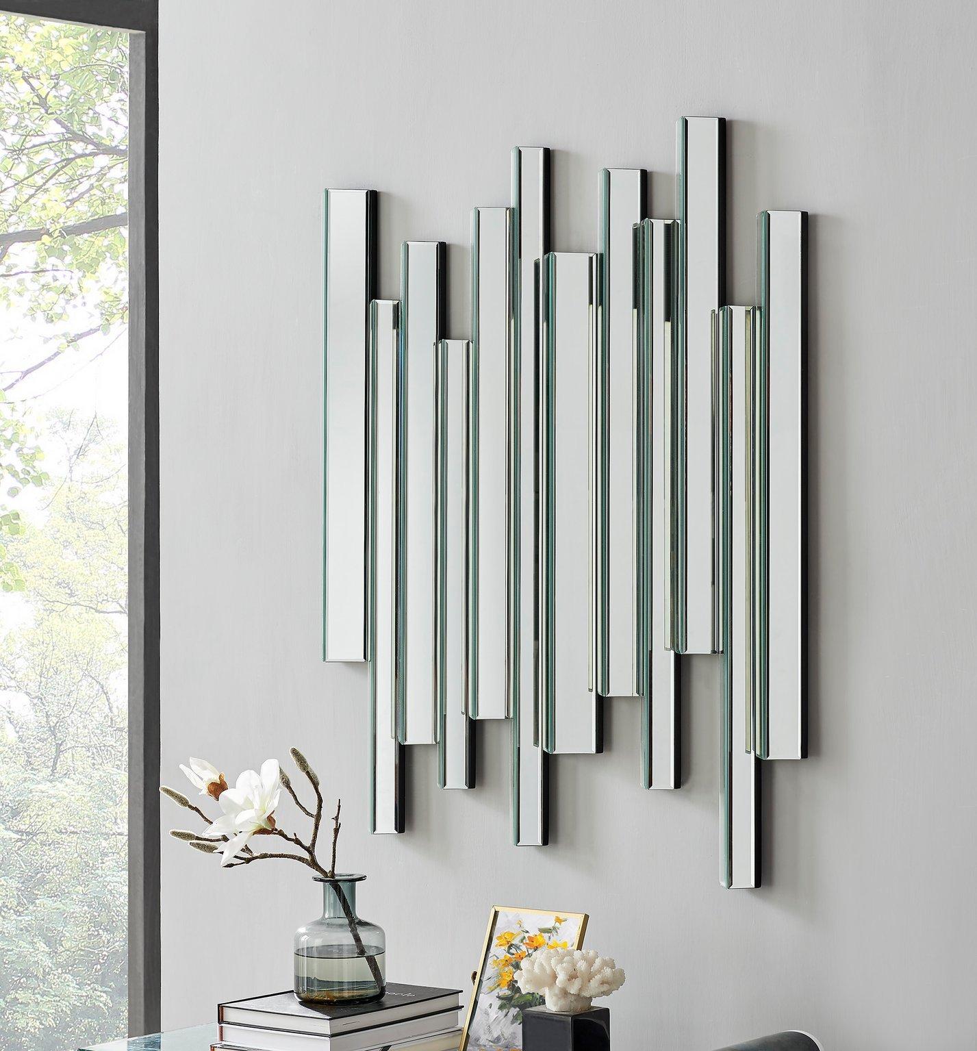 Crystalline Medium 100cm x 80cm Silver Mirrored Frame 3D Contemporary Modern Hallway Bedroom Living 