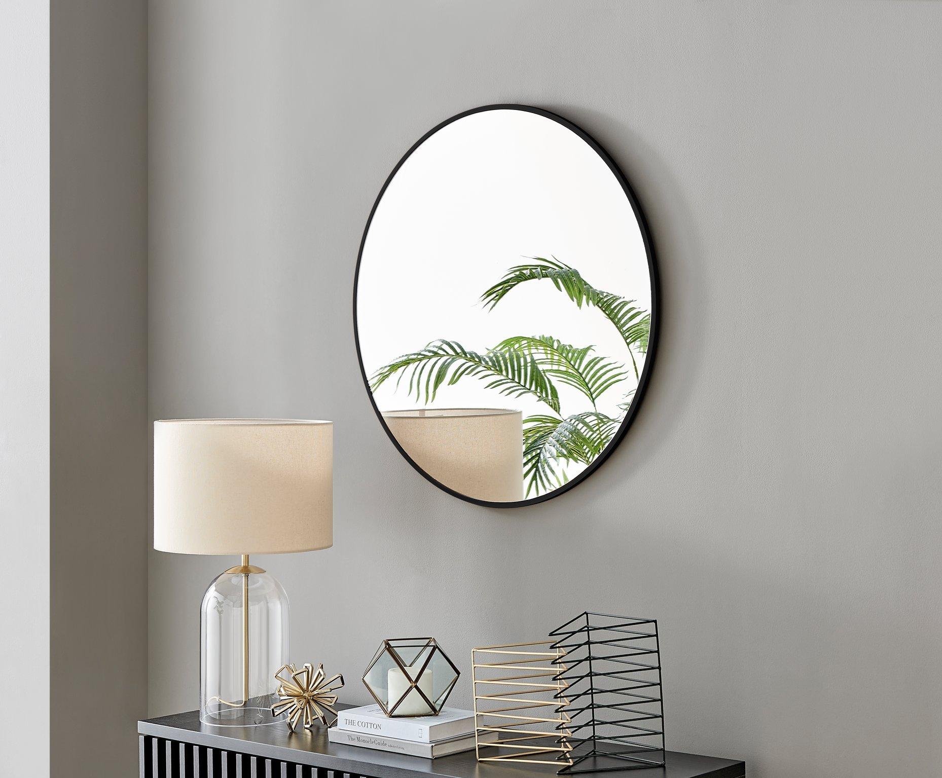 Emma 80cm Medium Art Deco Metal Frame Round Hallway Bedroom Dining And Living Room Wall Mirror