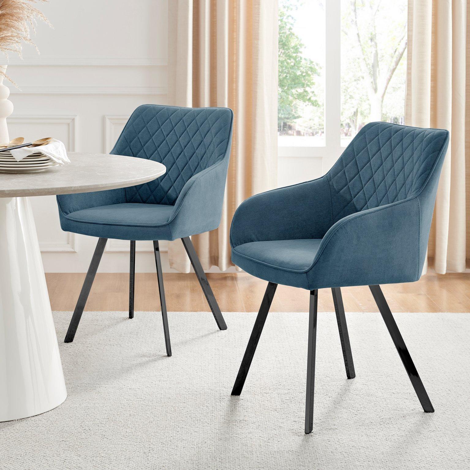 Set of 2 Falun Deep Padded Dining Chairs Upholstered in Soft & Durable Fabric With Black Legs