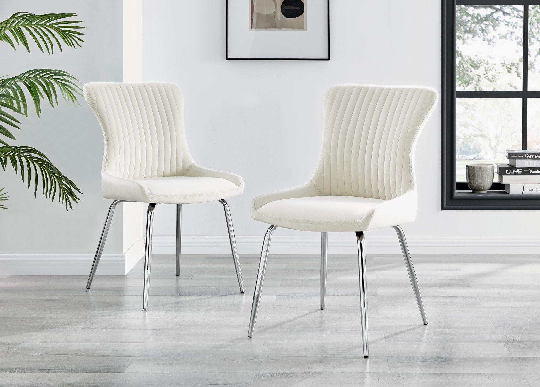 Set of 2 Nora Deep Padded Luxurious Dining Chairs Upholstered In Soft Velvet With Chrome Legs