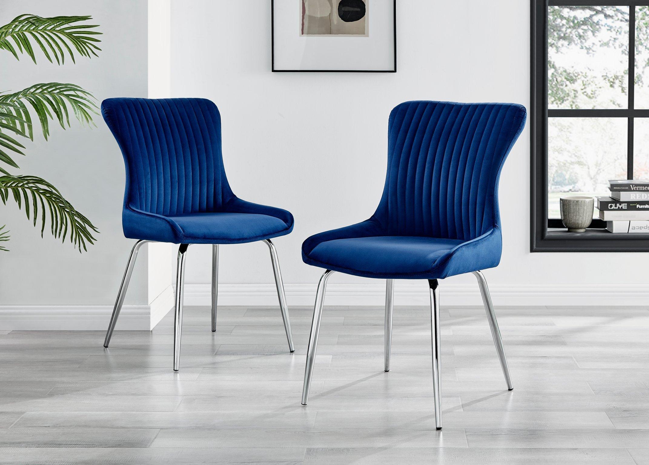 Set of 2 Nora Deep Padded Luxurious Dining Chairs Upholstered In Soft Velvet With Chrome Legs