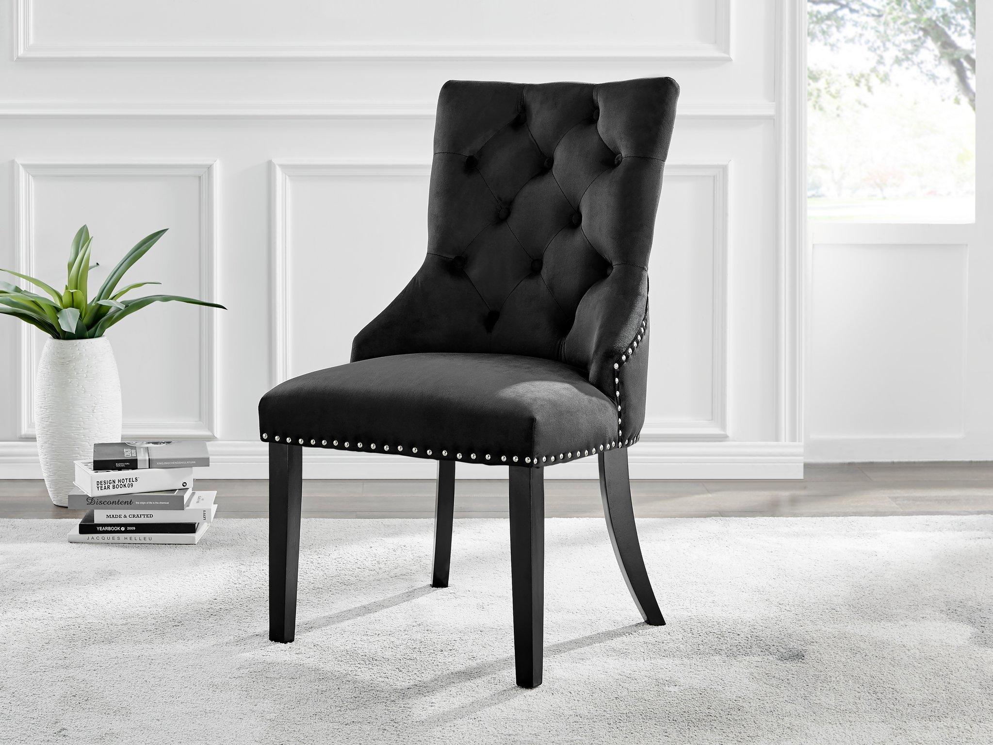 Set of 2 Belgravia Deep Padded Soft Velvet & Chrome Knockerback Dining Chairs With Black Powder Coat