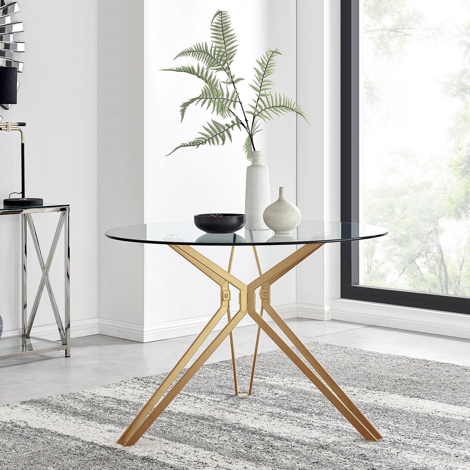 Cascina 110cm 4-Seater Round Glass Dining Table with Hairpin Legs