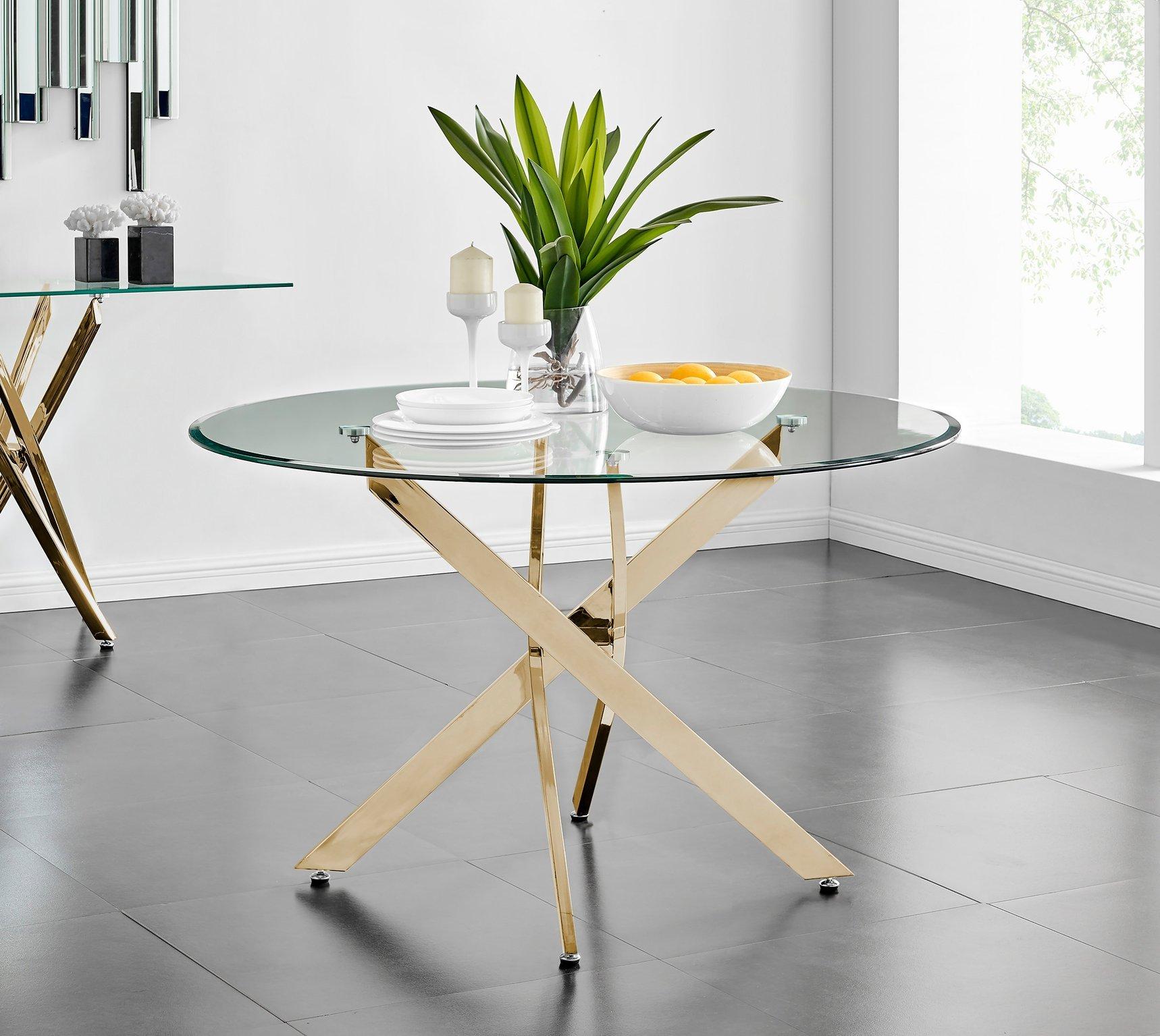 Novara 120cm Round 6-Seater Glass & Metal Starburst Dining Table