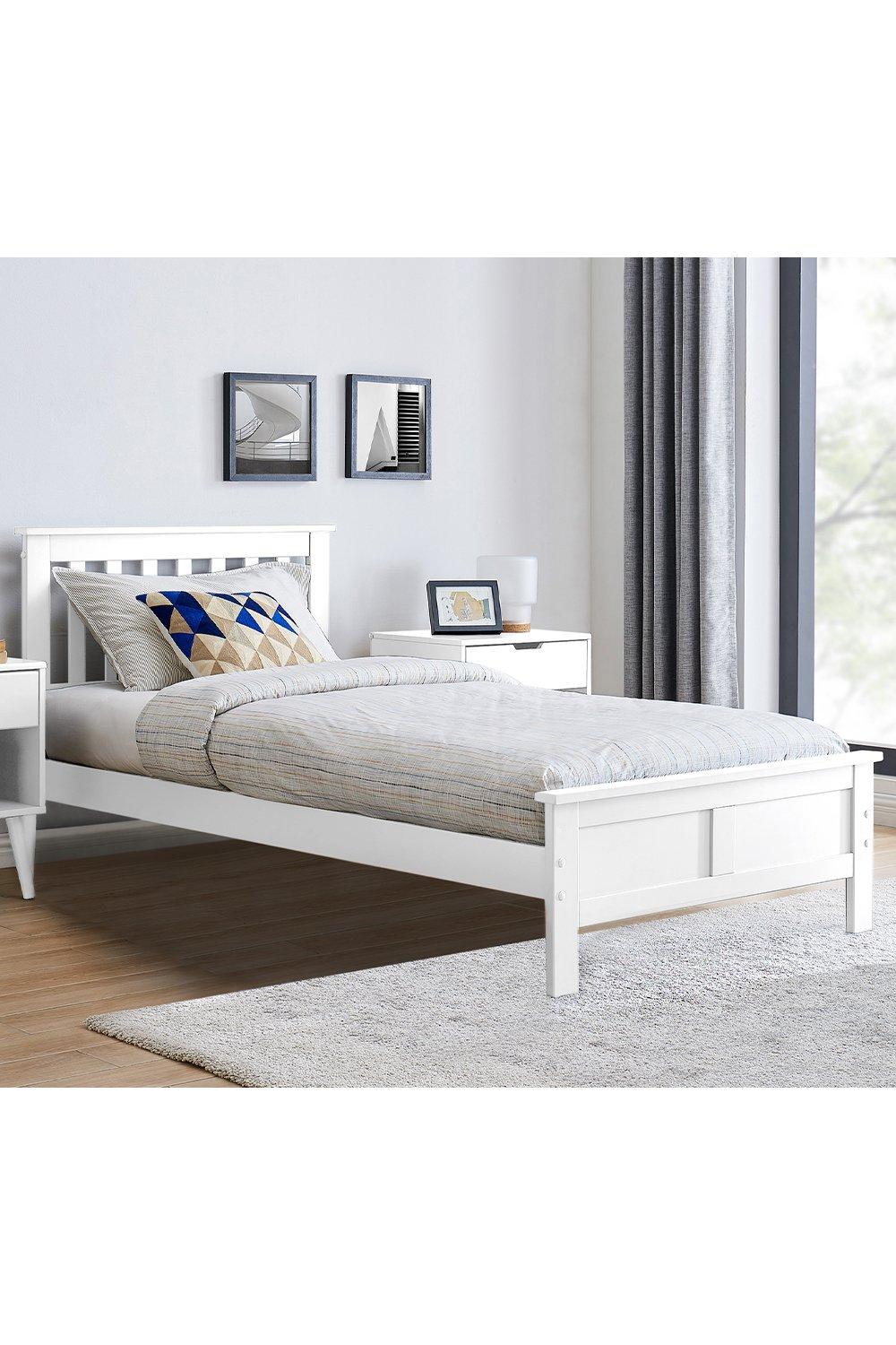azure white wooden solid pine quality double bed frame (bed frame only) modern simple design