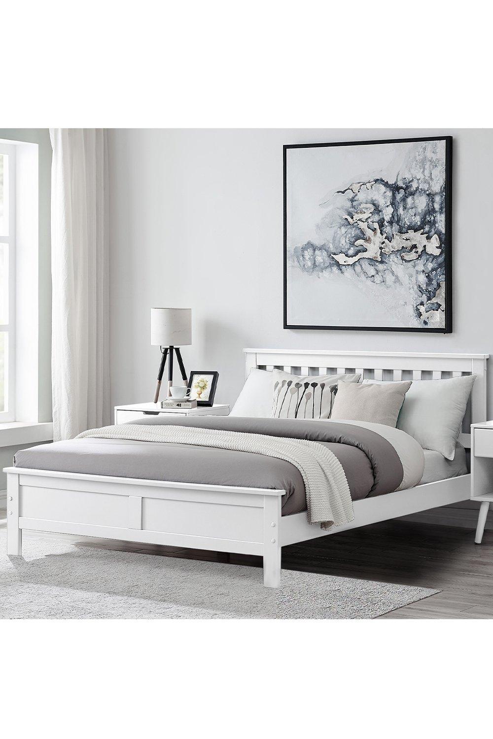 azure white wooden solid pine quality double bed frame (bed frame only) modern simple design