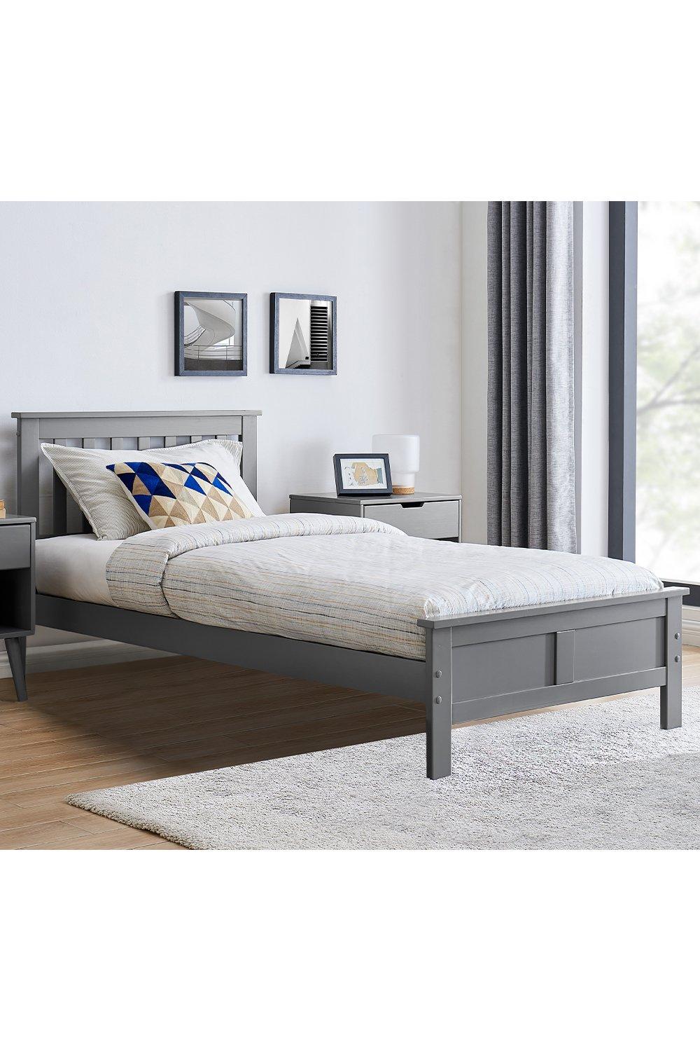 Azure Grey Wooden Solid Pine Quality Double Bed Frame (Double Bed Frame Only) Modern Simple Design