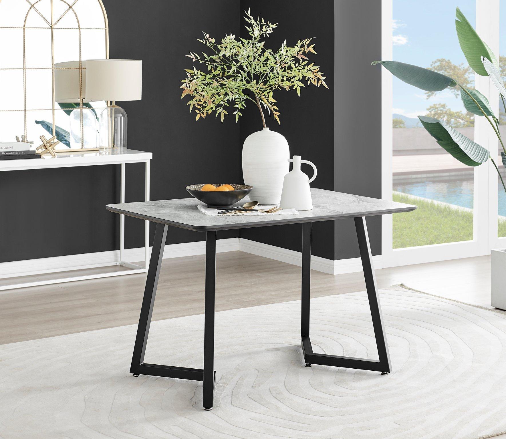 Carson 120cm White Marble Effect Large Dining Table with Black Legs