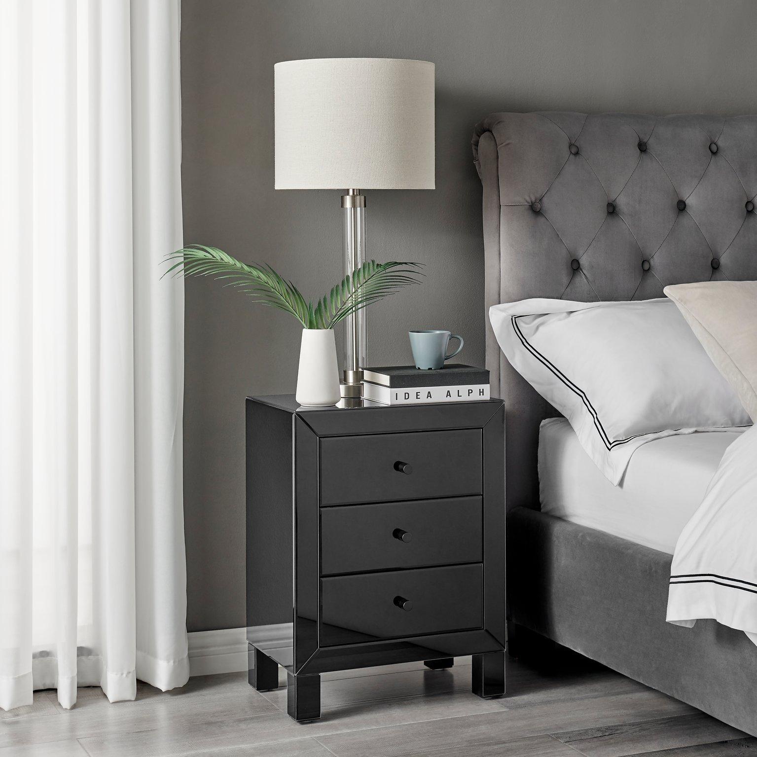 Lexi Large Wooden Bedside Table with 3 Drawers and a Modern Mirrored Finish
