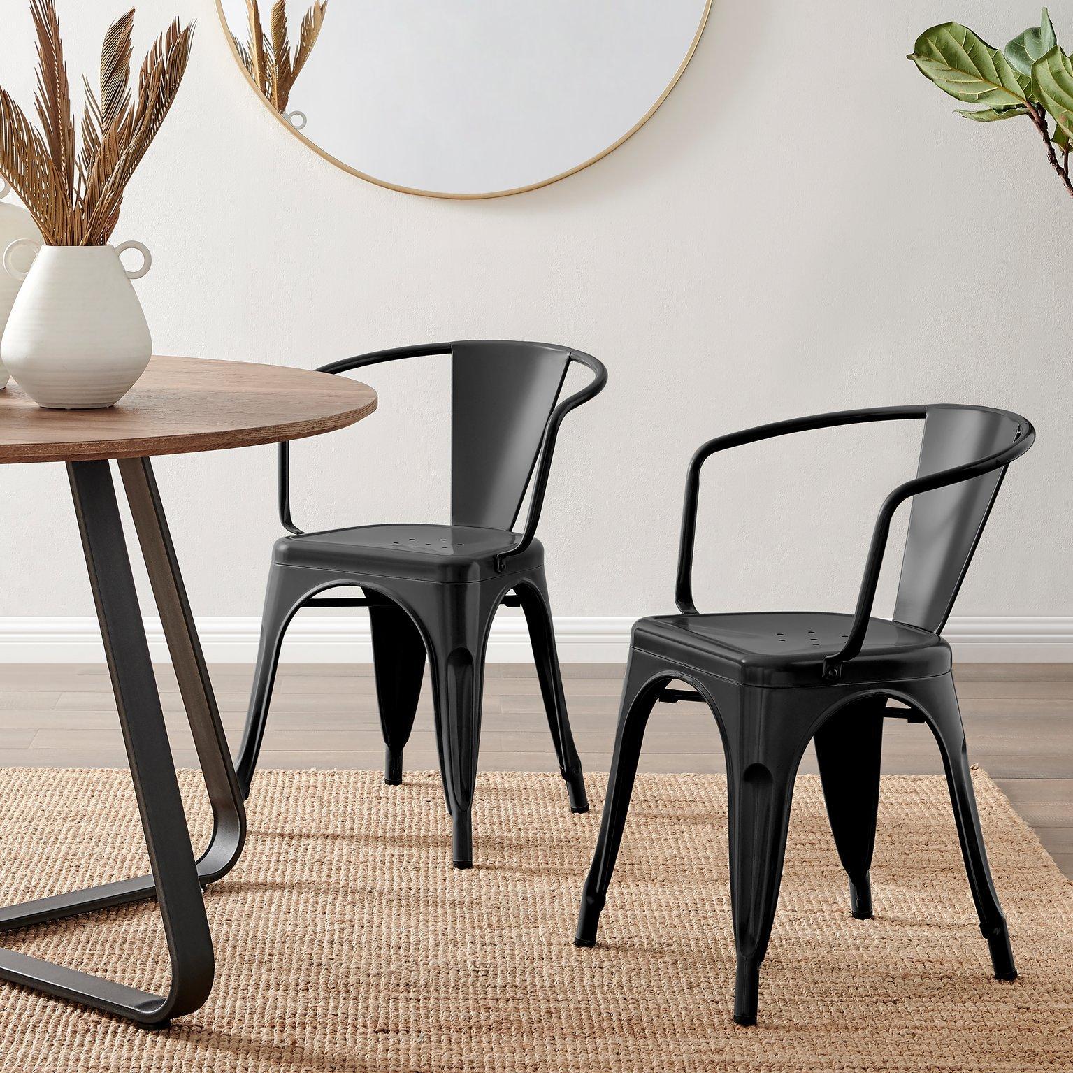 Set of 2 Colton Industrial Steel Stackable Tolix Style Dining Chairs with Arms