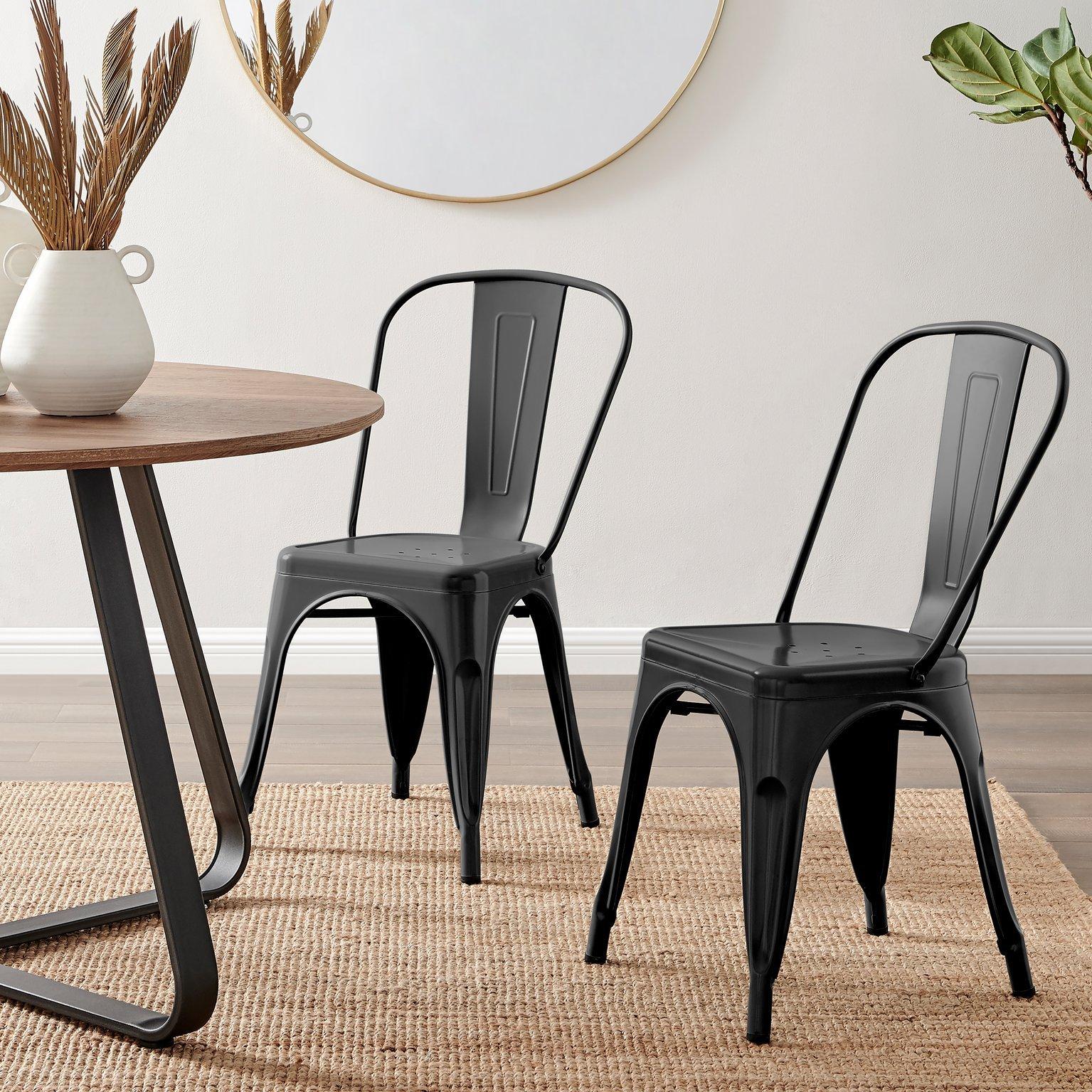 Set of 2 Colton Industrial Steel Stackable Tolix Style Dining Chairs