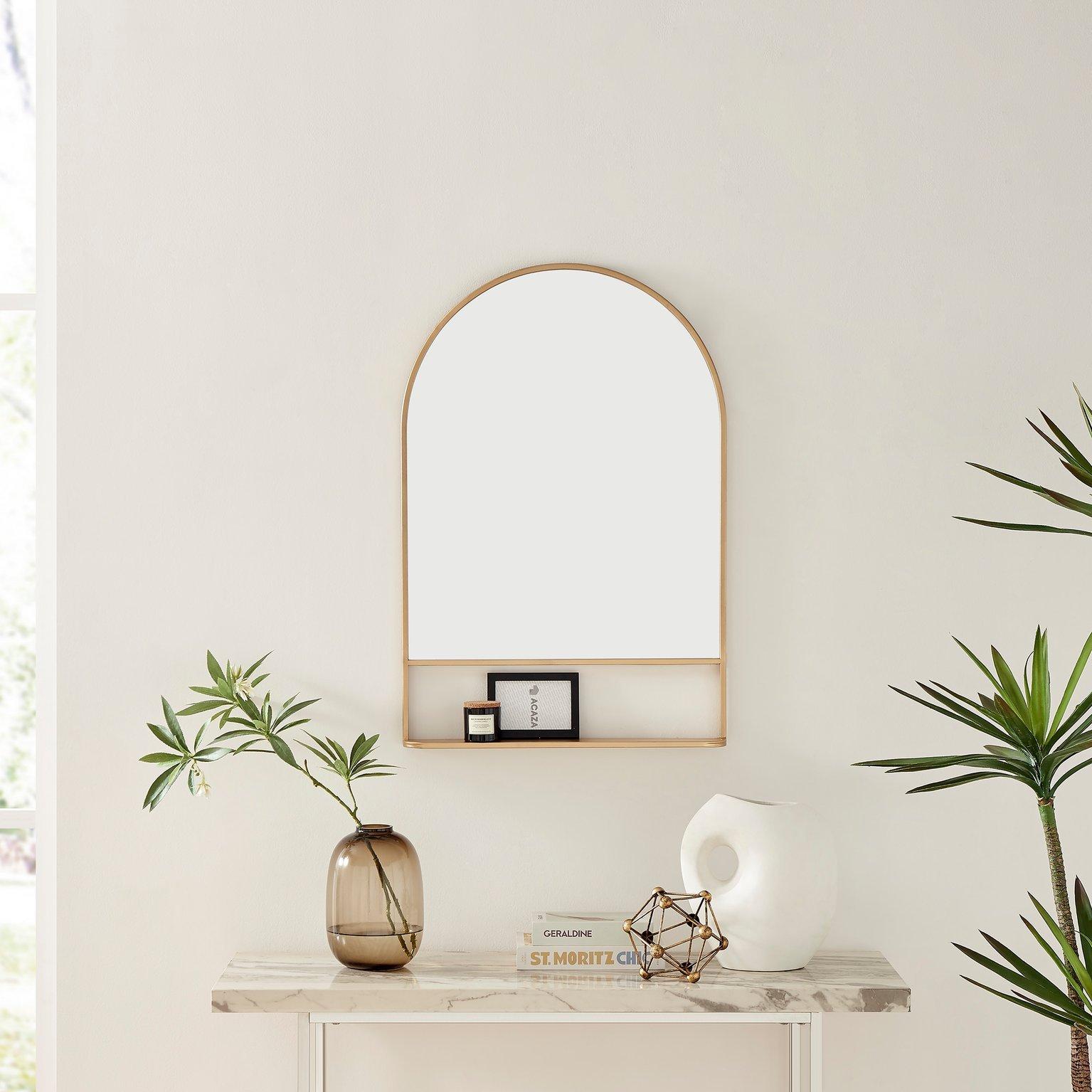 Dara Metal Arch Minimalist Framed Wall Mirror with Shelf